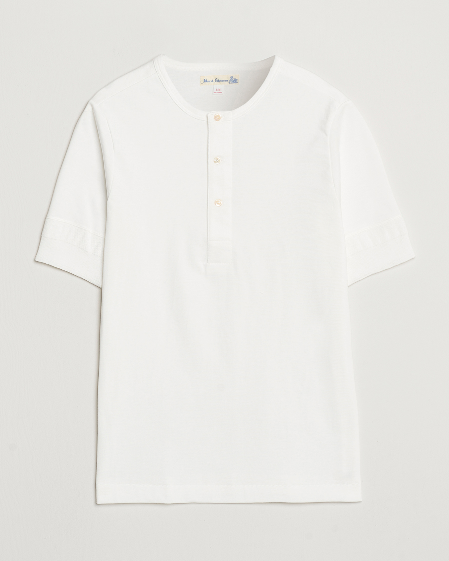 Homme | T-shirts | Merz b. Schwanen | Short Sleeve Organic Cotton Henley White