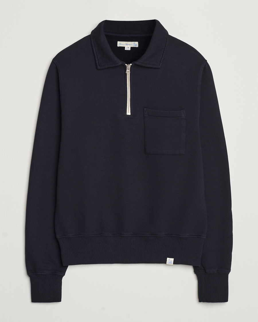 Homme | Pulls Et Tricots | Merz b. Schwanen | Vintage Fleece Half Zip Sweatshirt Dark Navy