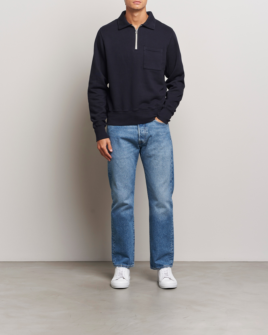 Homme | Pulls Et Tricots | Merz b. Schwanen | Vintage Fleece Half Zip Sweatshirt Dark Navy