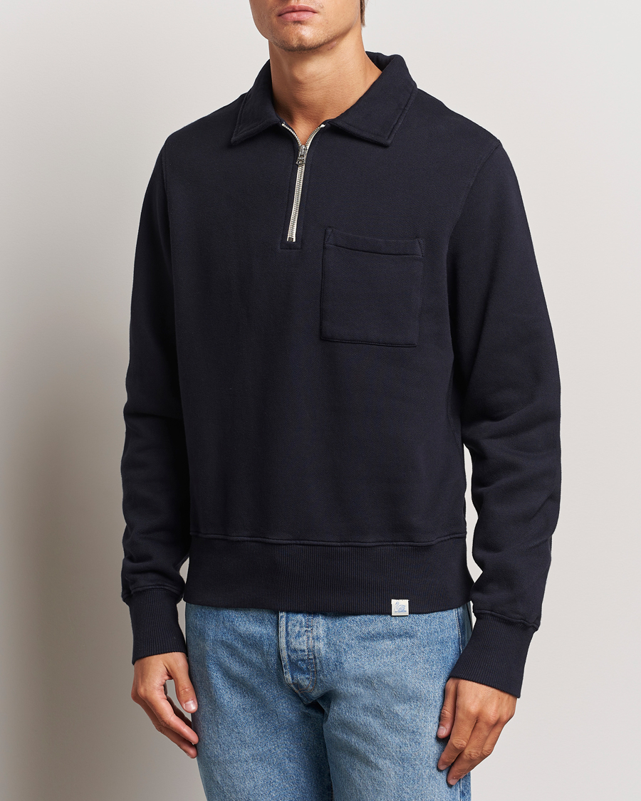Homme | Pulls Et Tricots | Merz b. Schwanen | Vintage Fleece Half Zip Sweatshirt Dark Navy