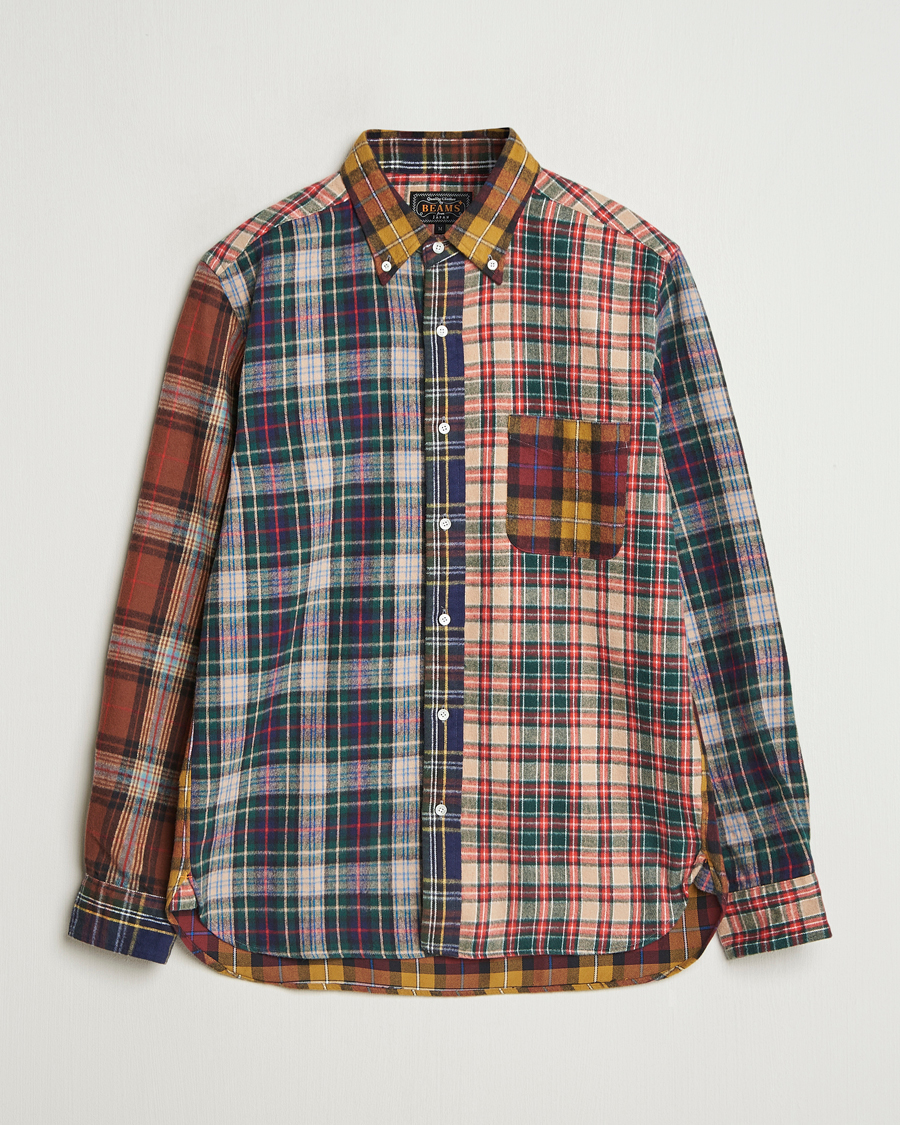 Homme | Chemises | BEAMS PLUS | Patchwork Flannel Button Down Shirt Mustard Multi