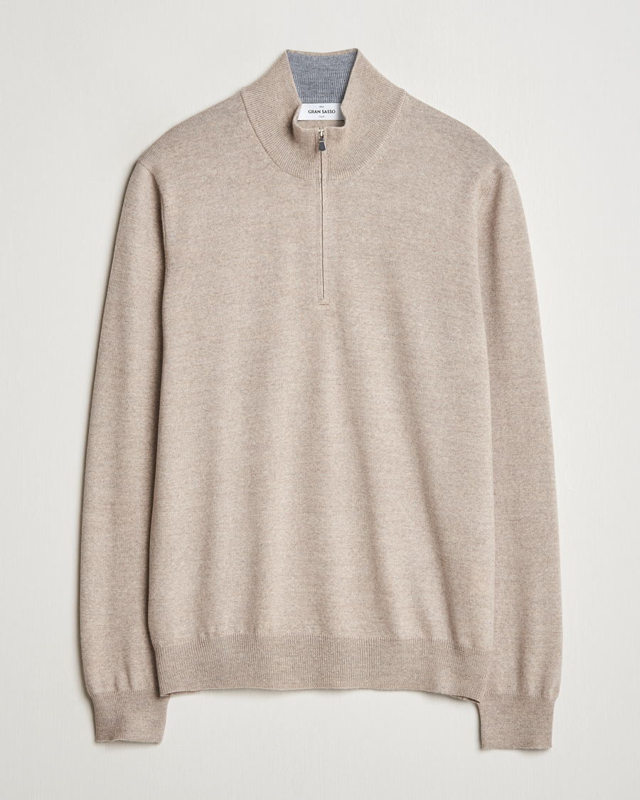 Homme | Pulls Et Tricots | Gran Sasso | Merino Fashion Fit Half Zip Light Beige