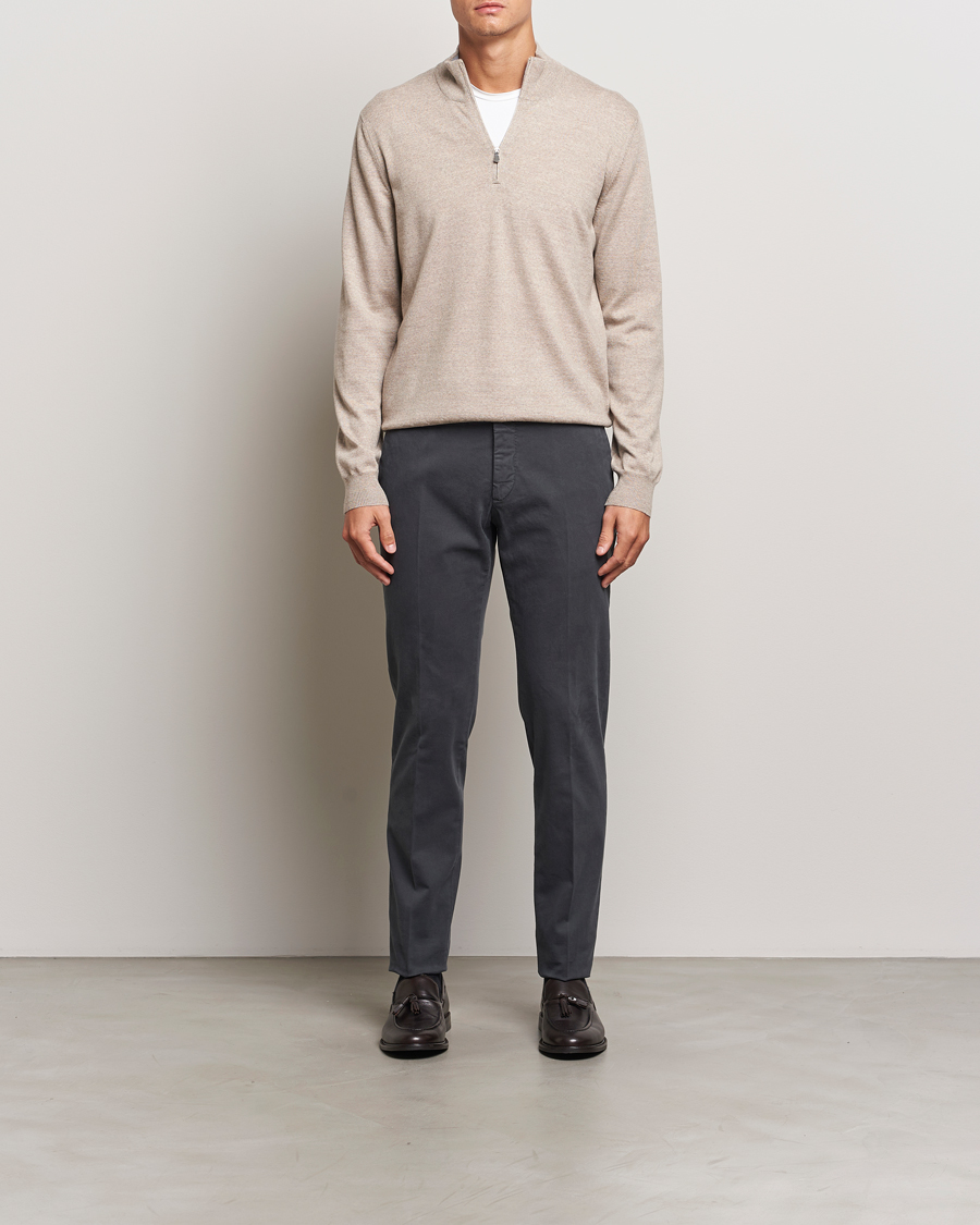 Homme | Pulls Et Tricots | Gran Sasso | Merino Fashion Fit Half Zip Light Beige