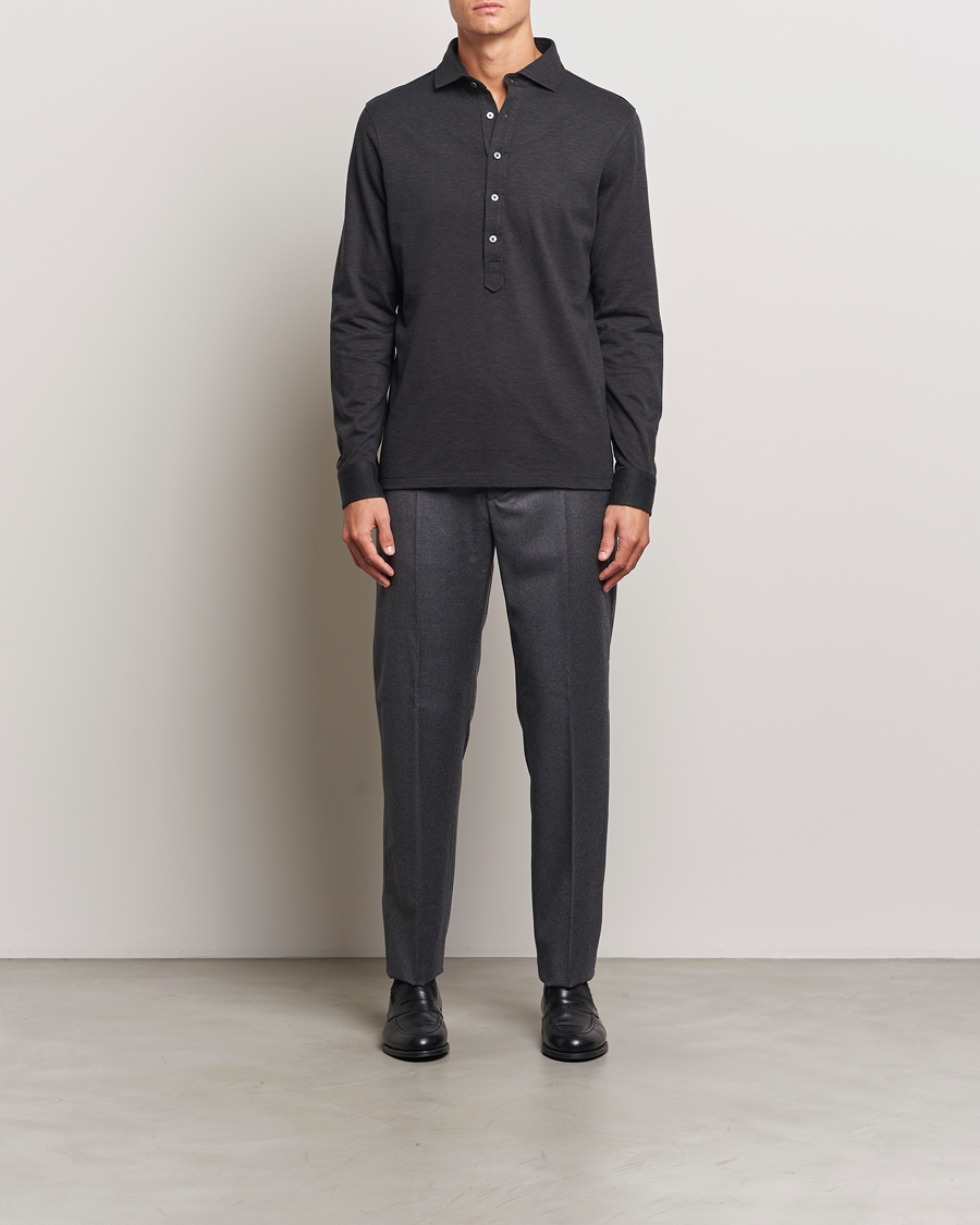 Homme | Chemises | Gran Sasso | Brushed Cotton Popover Shirt Black