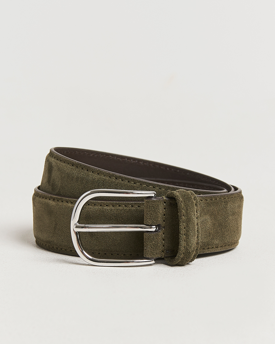 Homme | Ceintures | Anderson's | Suede 3,5 cm Belt Green