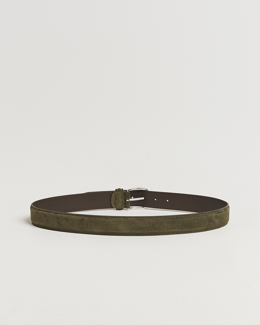 Homme | Ceintures | Anderson's | Suede 3,5 cm Belt Green