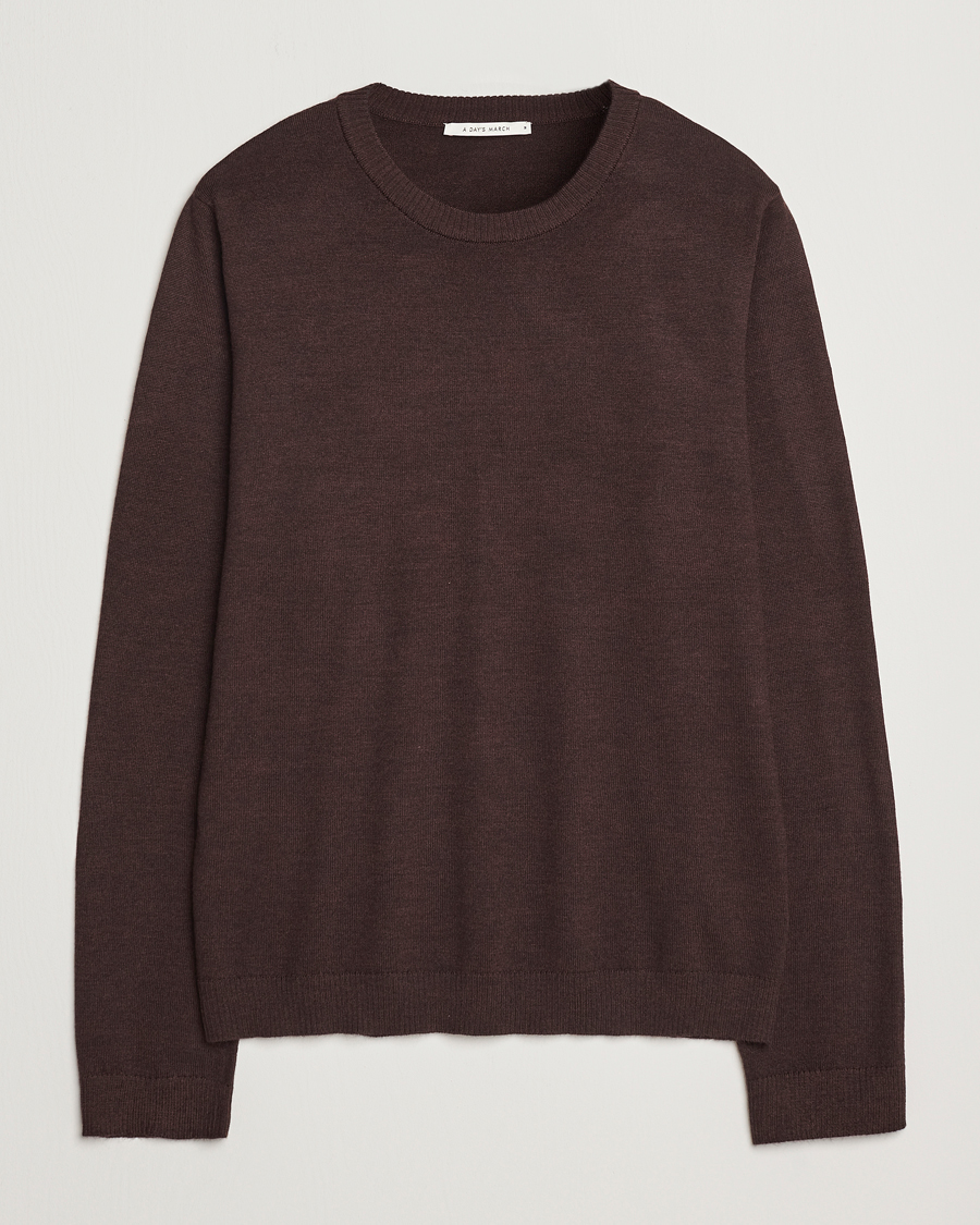 Homme | Pulls Et Tricots | A Day's March | Alagón Merino Crew Dark Brown