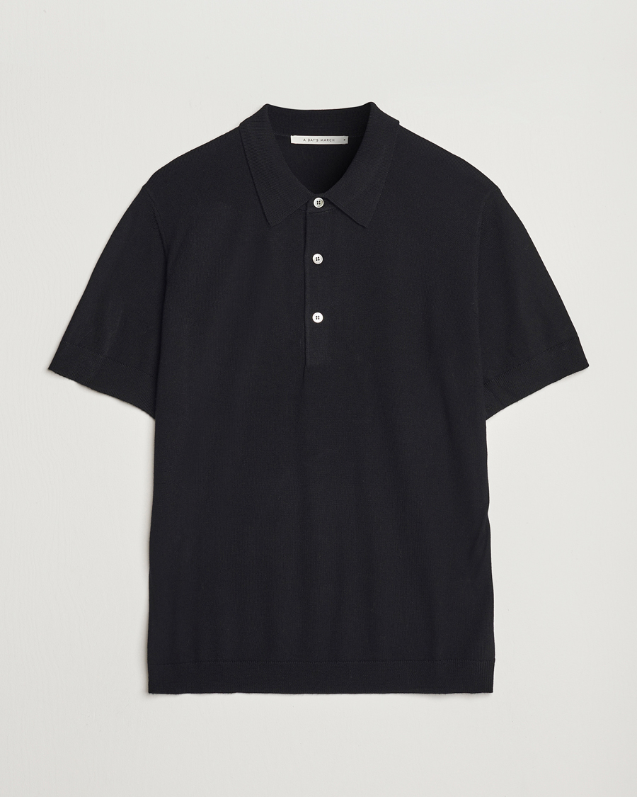 Homme | Polos | A Day's March | Rosehall Short Sleeve Merino Polo Black