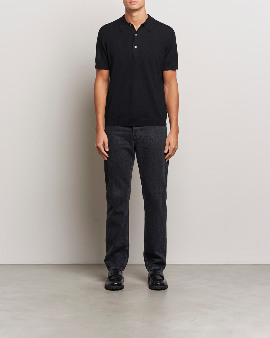 Homme | Polos | A Day's March | Rosehall Short Sleeve Merino Polo Black