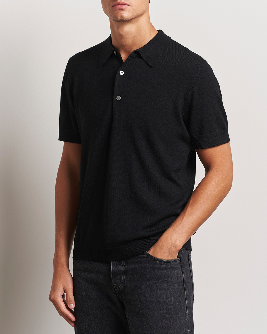 Homme | Polos | A Day's March | Rosehall Short Sleeve Merino Polo Black