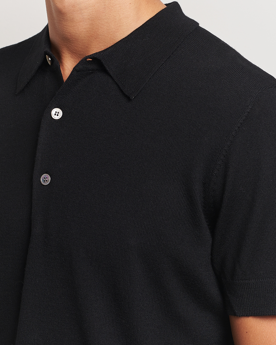 Homme | Polos | A Day's March | Rosehall Short Sleeve Merino Polo Black