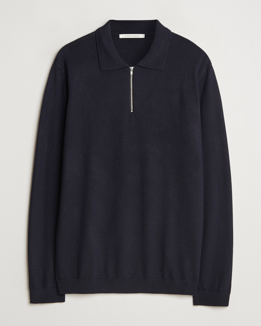 Homme | Pulls Et Tricots | A Day's March | Thompson Merino Half-Zip Polo Navy