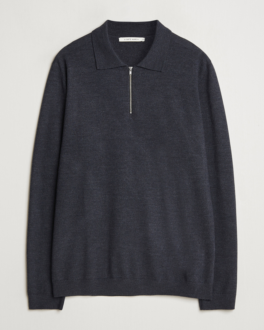 Homme | Pulls Et Tricots | A Day's March | Thompson Merino Half-Zip Polo Anthracite