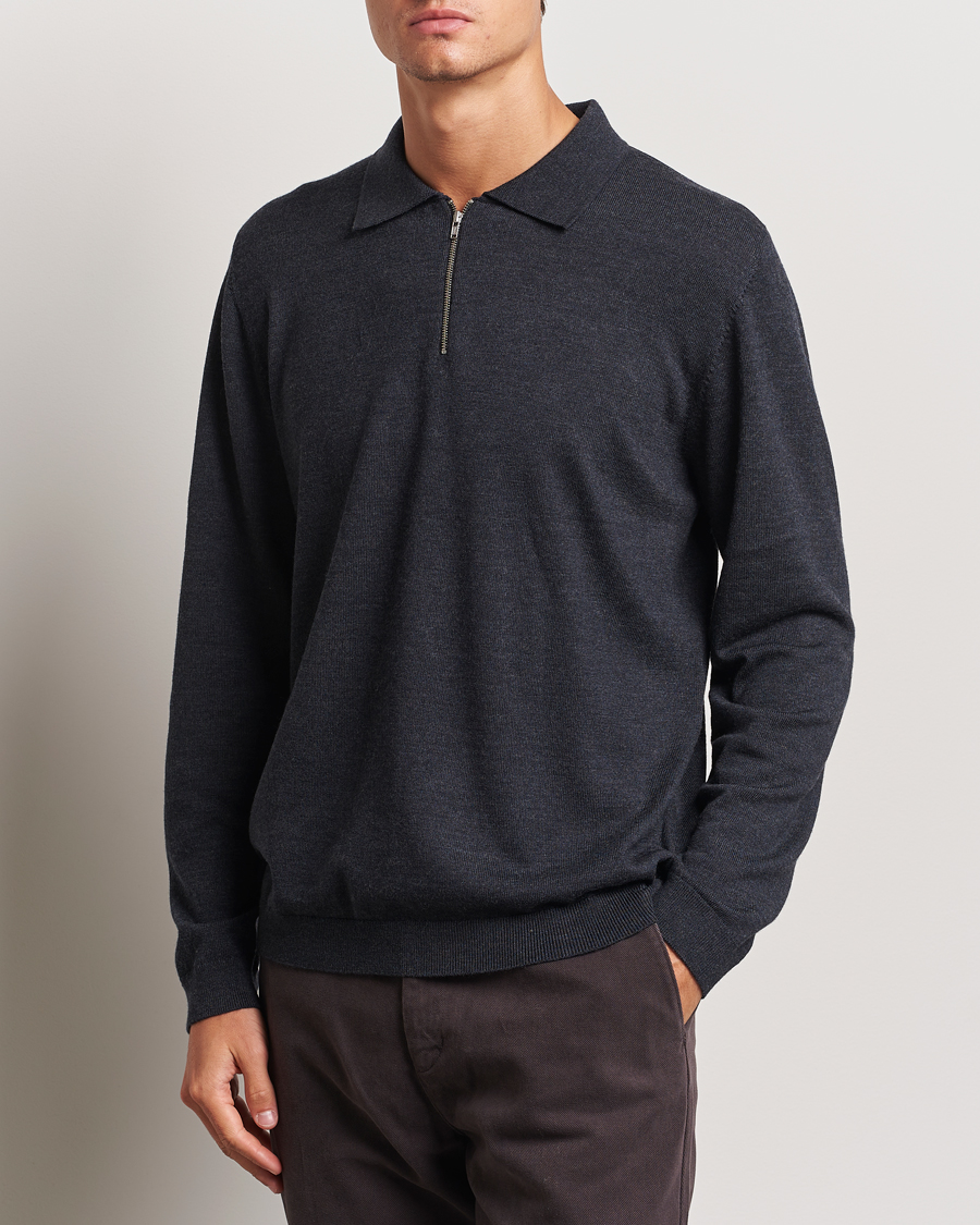 Homme | Pulls Et Tricots | A Day's March | Thompson Merino Half-Zip Polo Anthracite