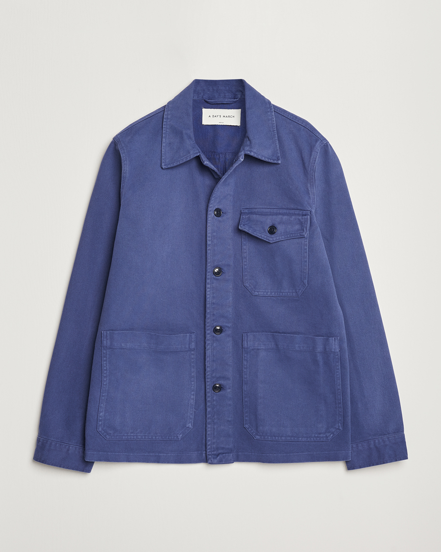 Homme | Chemises | A Day's March | Patch Pocket Sturdy Twill Overshirt Brewers Blue