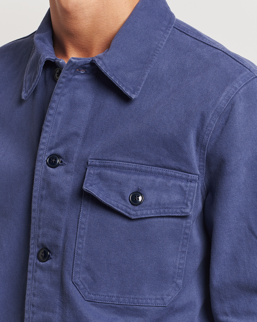 Homme | Chemises | A Day's March | Patch Pocket Sturdy Twill Overshirt Brewers Blue