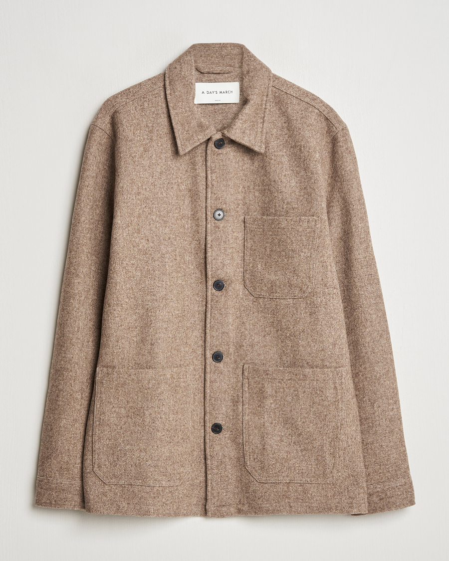 Homme | Chemises | A Day's March | Original Wool Overshirt Light Taupe Melange