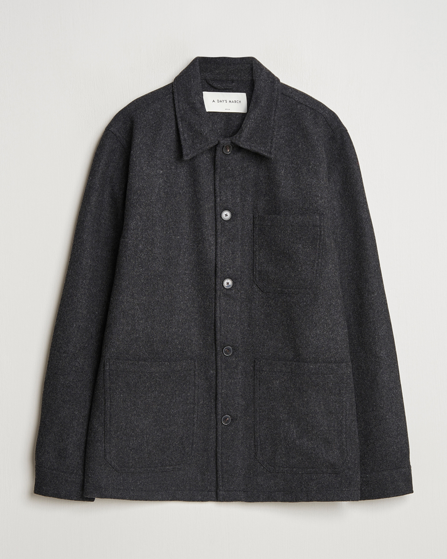 Homme | Chemises | A Day's March | Original Wool Overshirt Charcoal