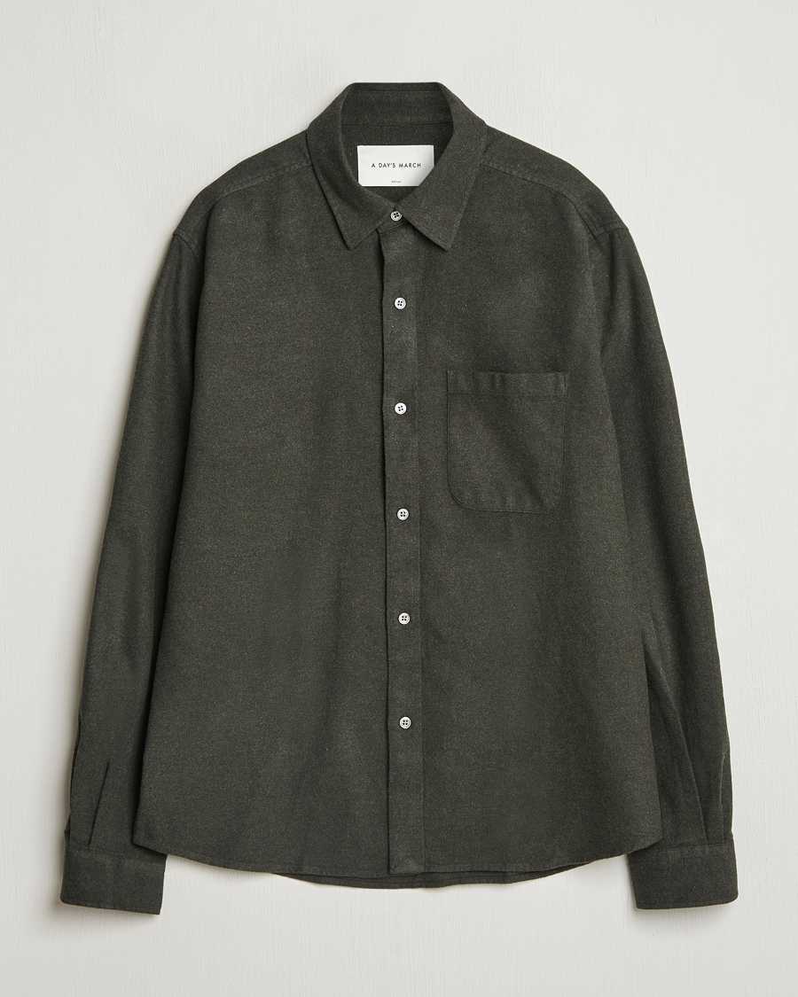 Homme | Chemises | A Day's March | Newark Flannel Shirt Dark Green
