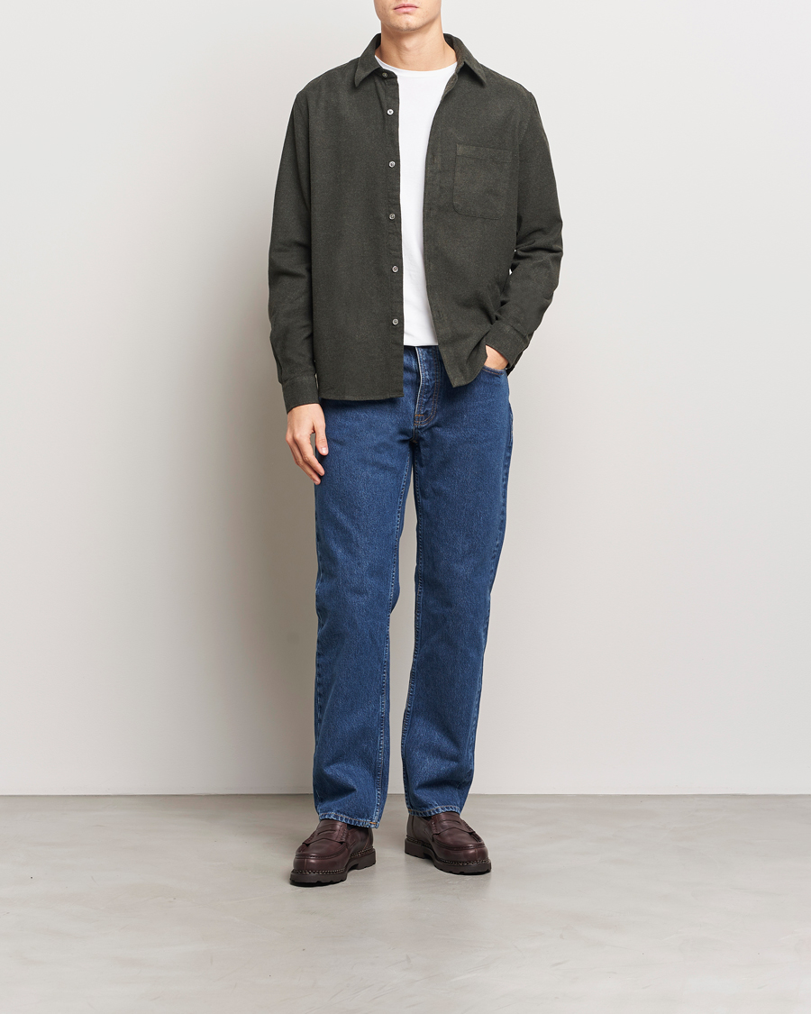 Homme | Chemises | A Day's March | Newark Flannel Shirt Dark Green