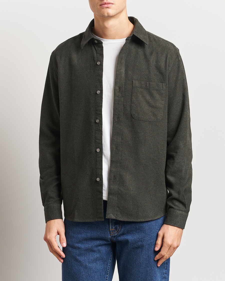Homme | Chemises | A Day's March | Newark Flannel Shirt Dark Green