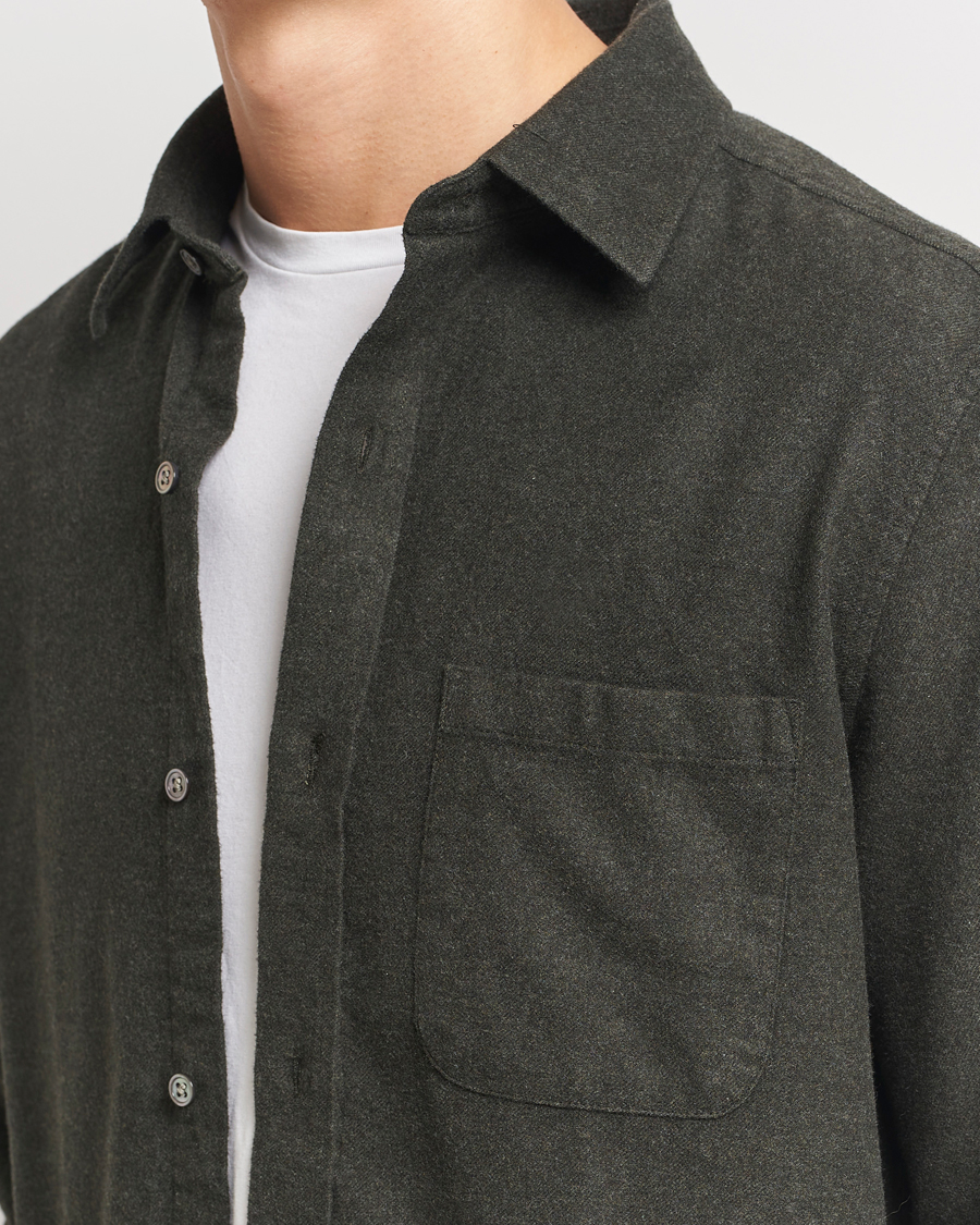 Homme | Chemises | A Day's March | Newark Flannel Shirt Dark Green