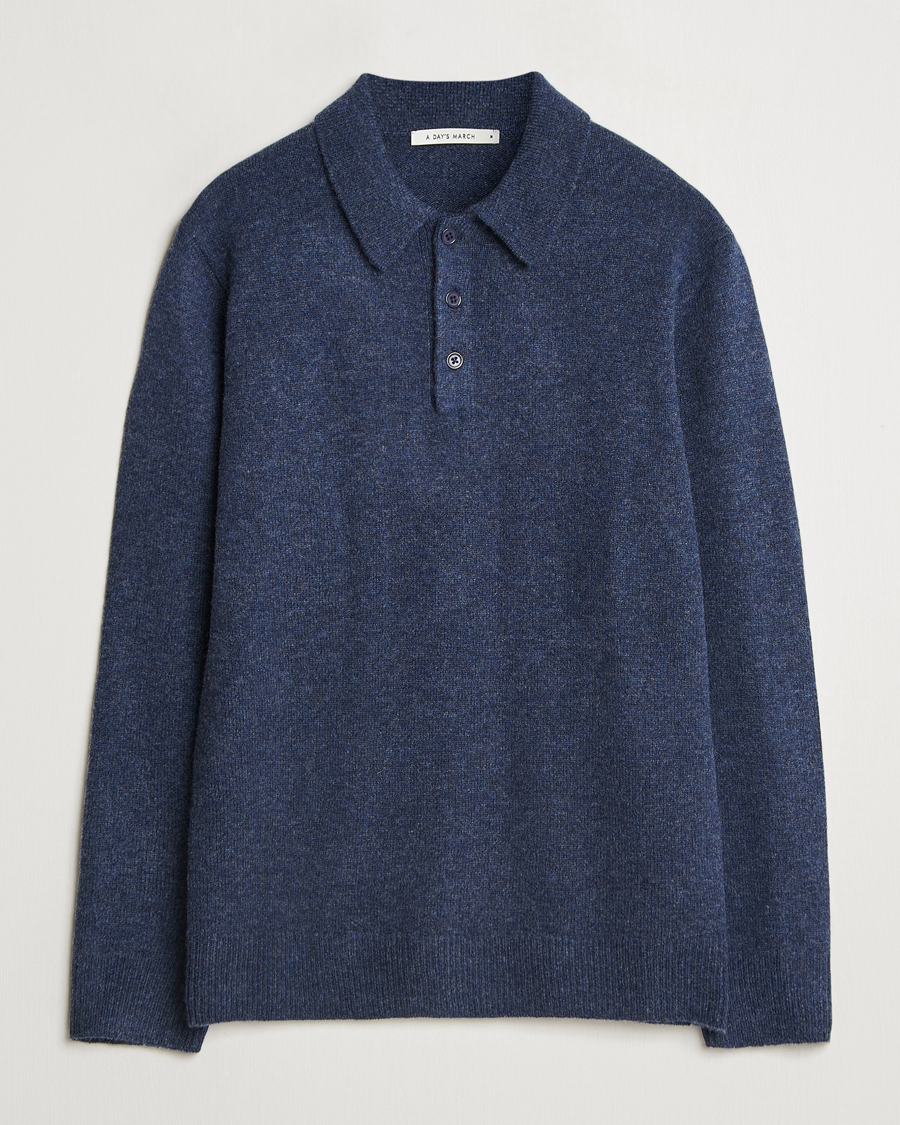 Homme | Pulls Et Tricots | A Day's March | Avoch Lambswool Polo Navy Melange