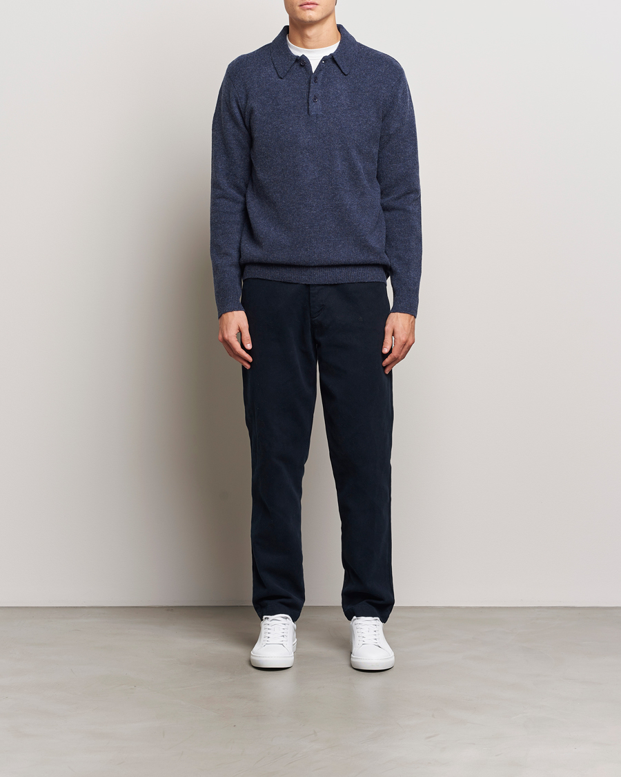 Homme | Pulls Et Tricots | A Day's March | Avoch Lambswool Polo Navy Melange