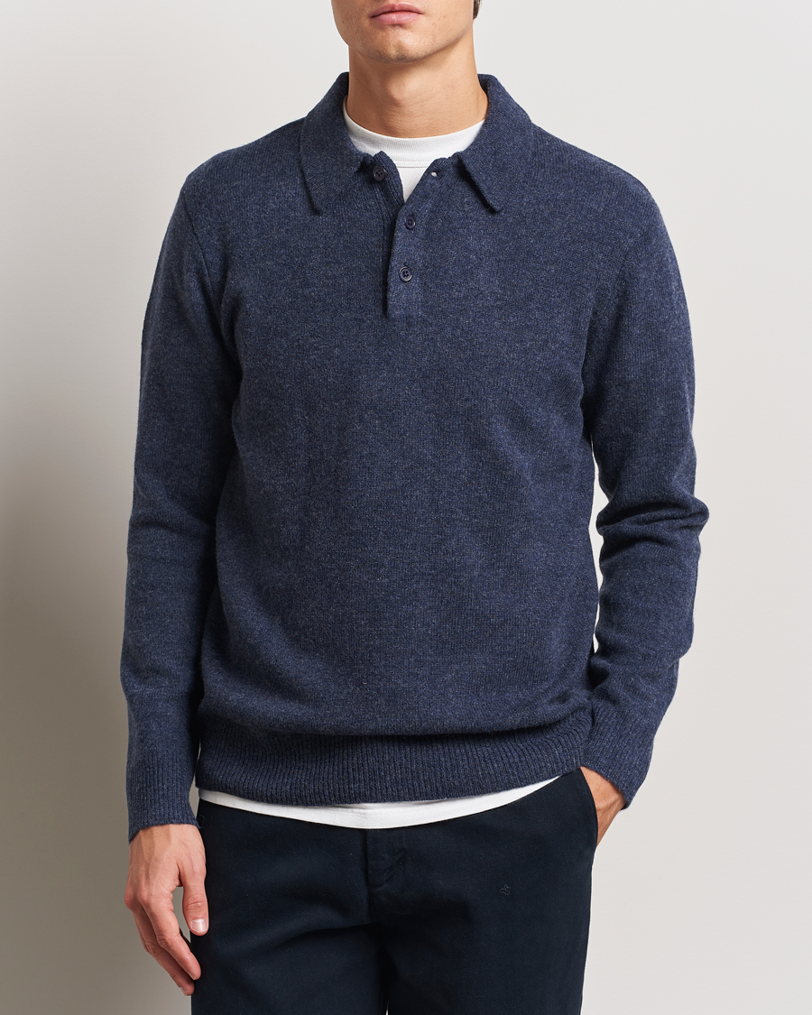 Homme | Pulls Et Tricots | A Day's March | Avoch Lambswool Polo Navy Melange