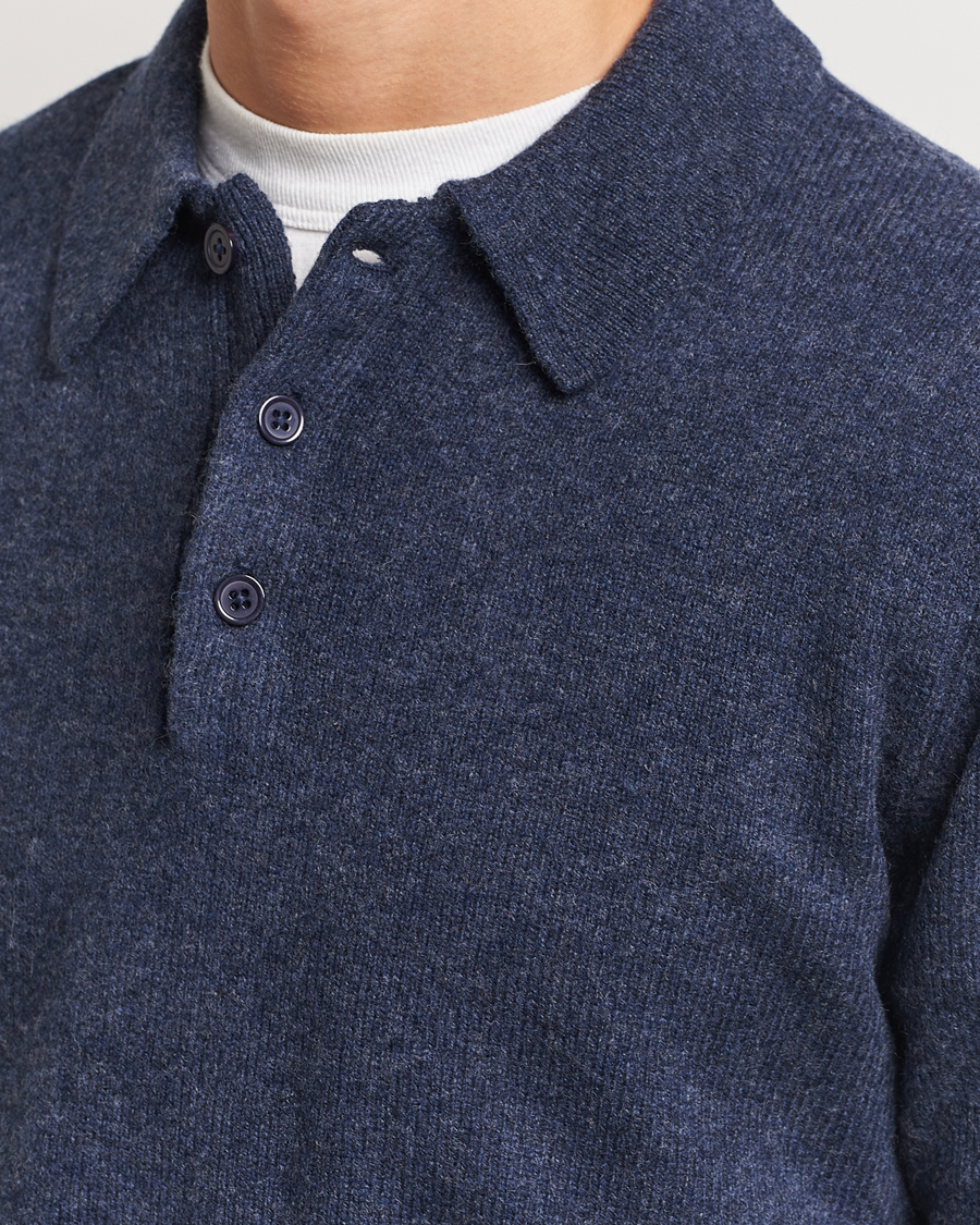 Homme | Pulls Et Tricots | A Day's March | Avoch Lambswool Polo Navy Melange