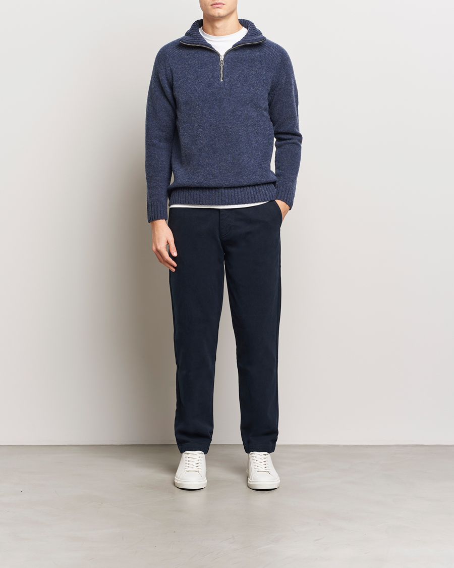 Homme | Pulls Et Tricots | A Day's March | Cullen Half-Zip Lambswool Sweater Navy Melange