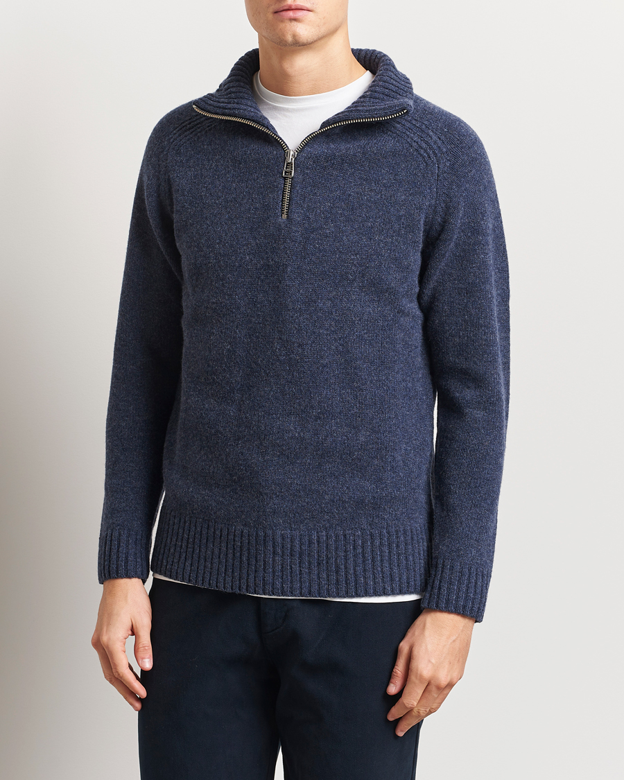 Homme | Pulls Et Tricots | A Day's March | Cullen Half-Zip Lambswool Sweater Navy Melange