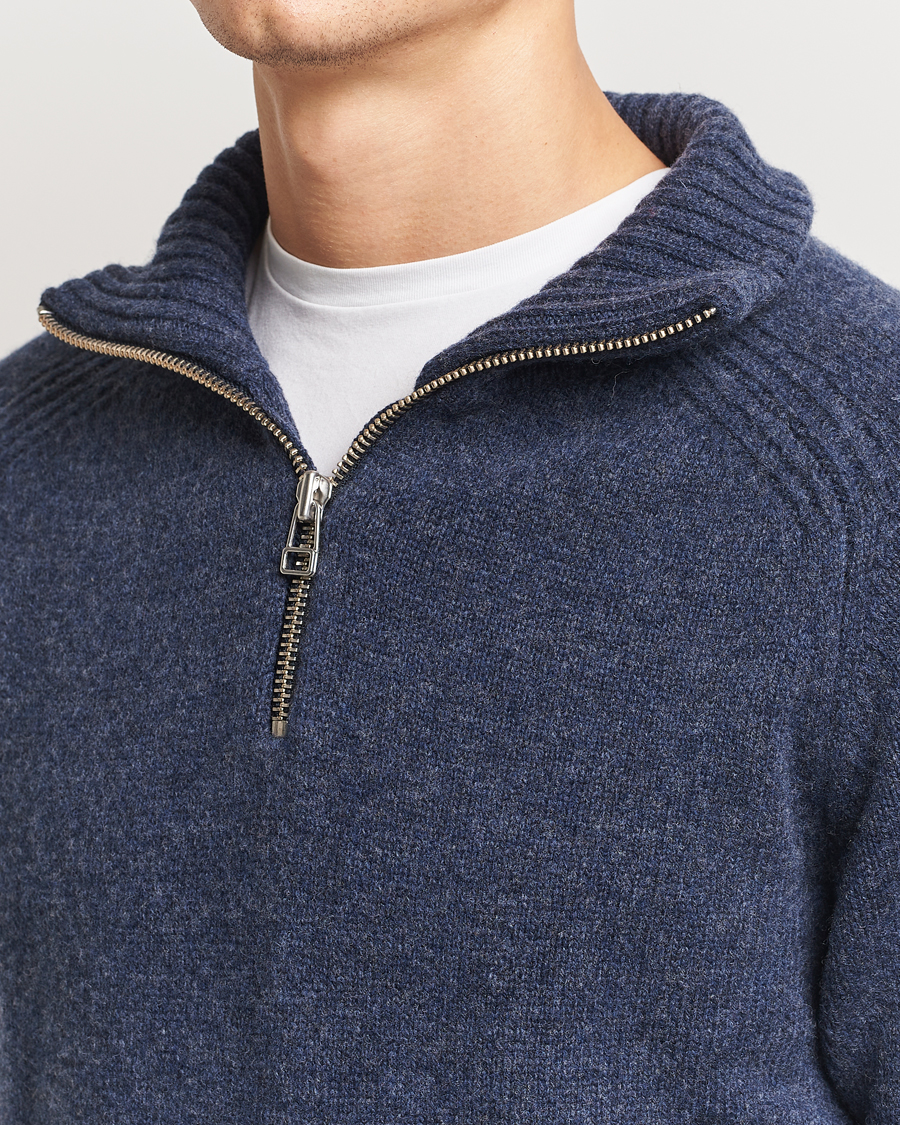 Homme | Pulls Et Tricots | A Day's March | Cullen Half-Zip Lambswool Sweater Navy Melange