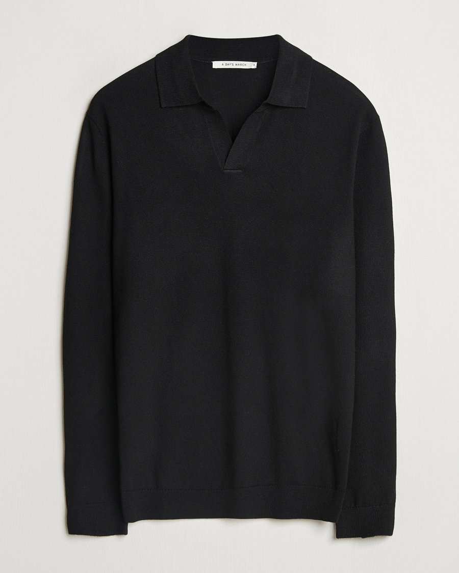 Homme | Pulls Et Tricots | A Day's March | Manol Open Collar Merino Polo Black
