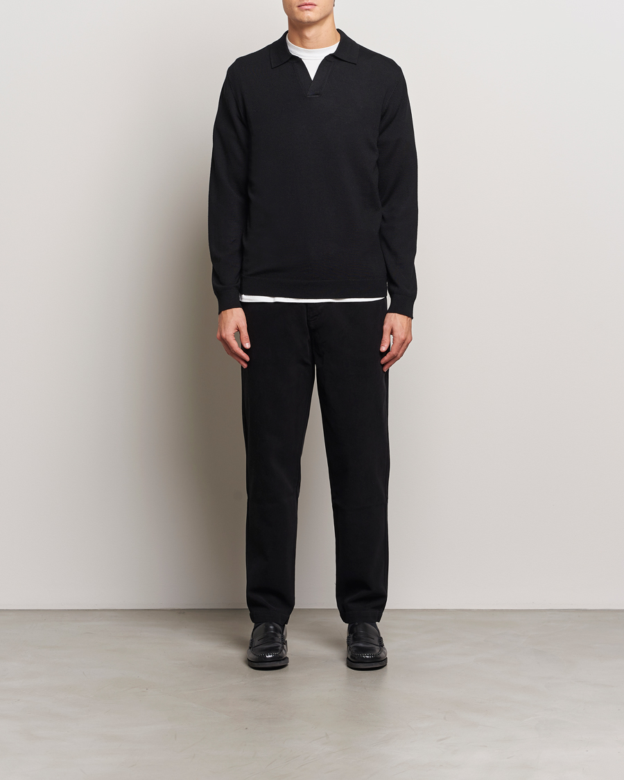 Homme | Pulls Et Tricots | A Day's March | Manol Open Collar Merino Polo Black