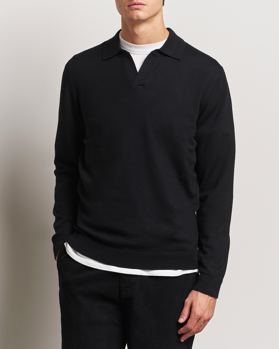 Homme | Pulls Et Tricots | A Day's March | Manol Open Collar Merino Polo Black