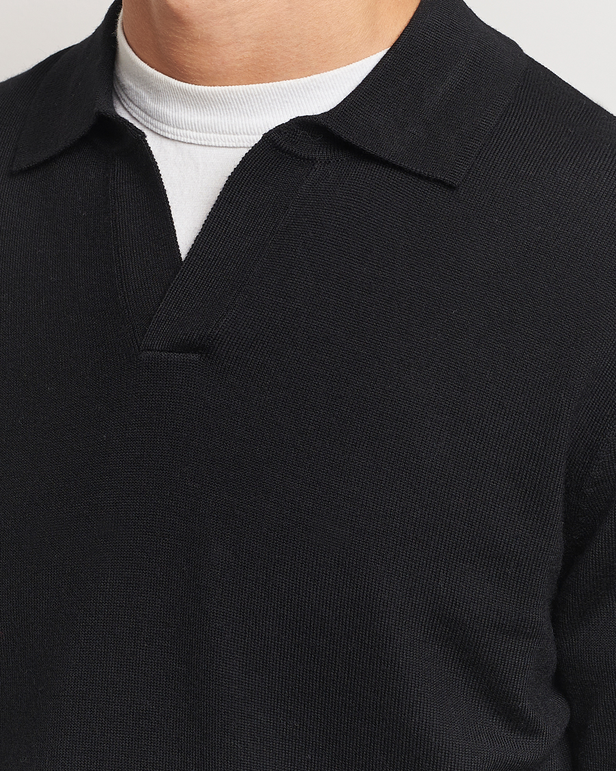 Homme | Pulls Et Tricots | A Day's March | Manol Open Collar Merino Polo Black