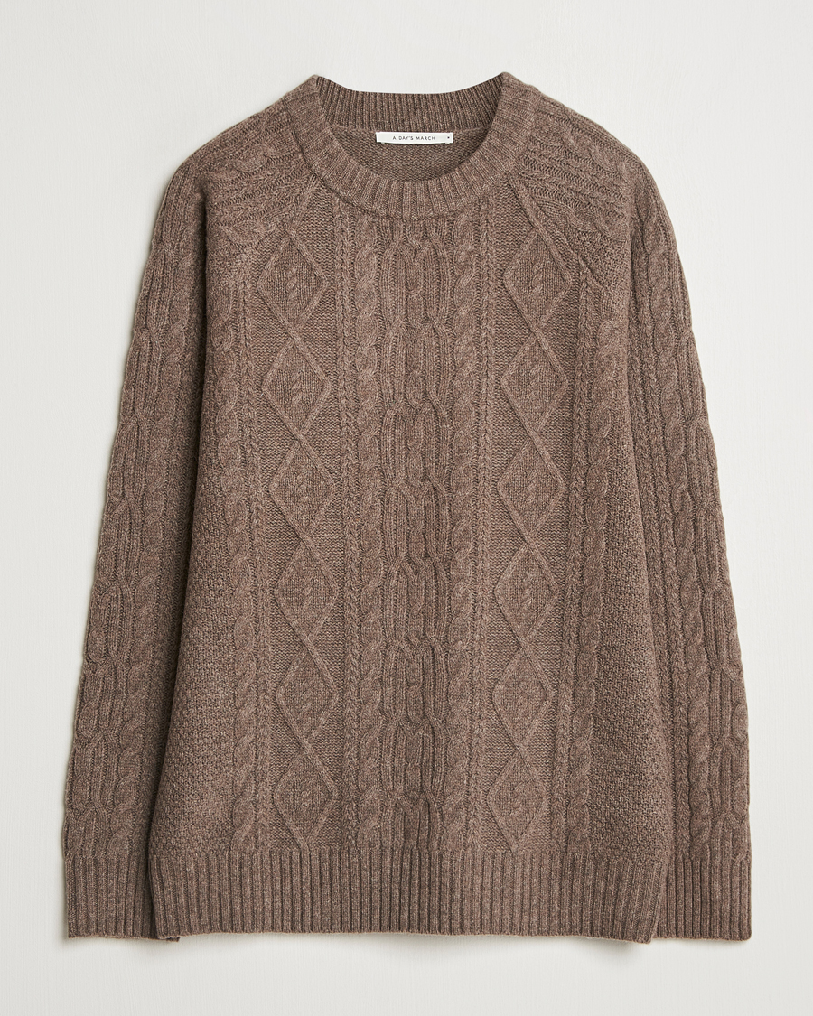Homme | Pulls Et Tricots | A Day's March | Atlas Aran Knit Lambswool Sweater Dark Taupe