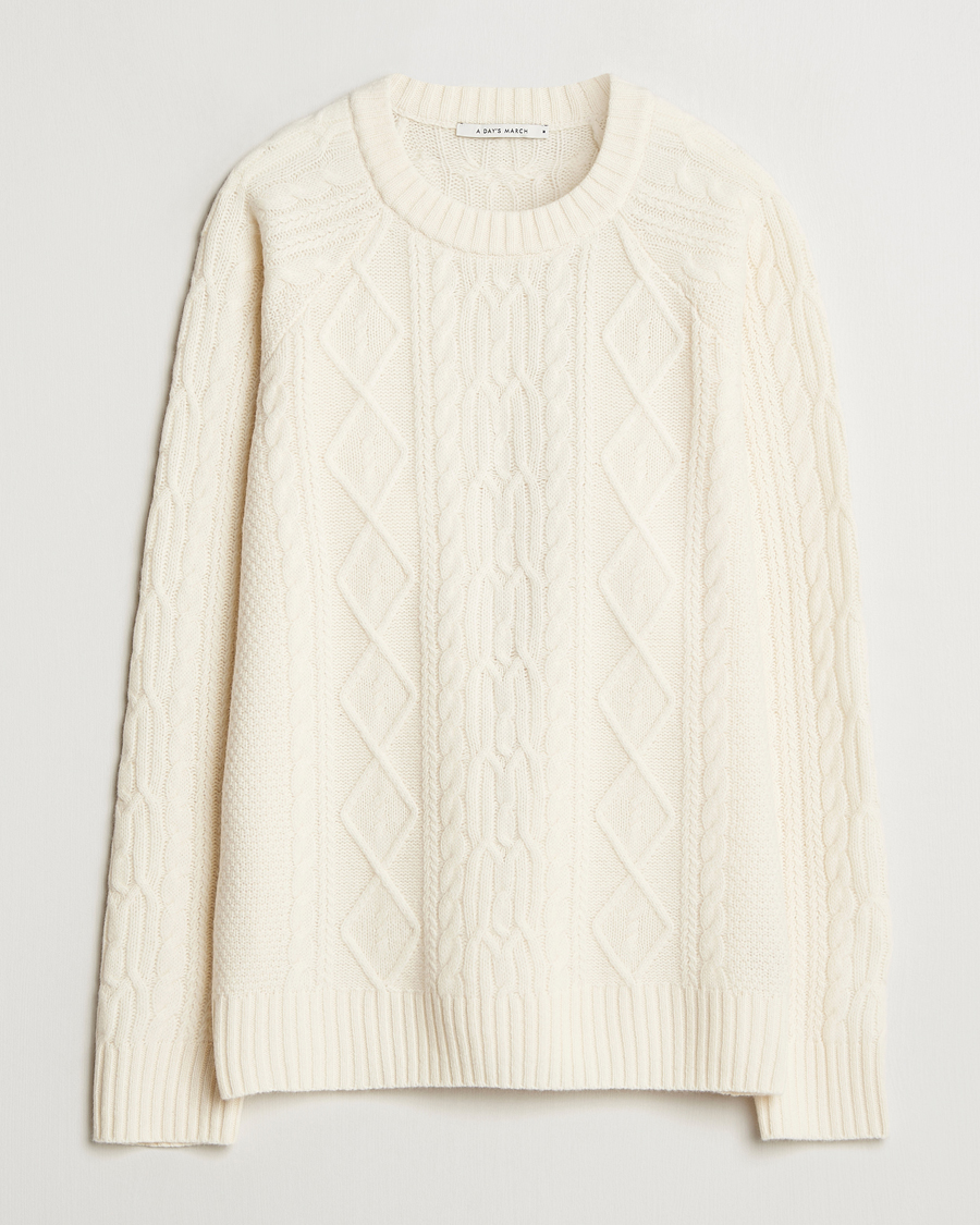 Homme | Pulls Et Tricots | A Day's March | Atlas Aran Knit Lambswool Sweater Off White