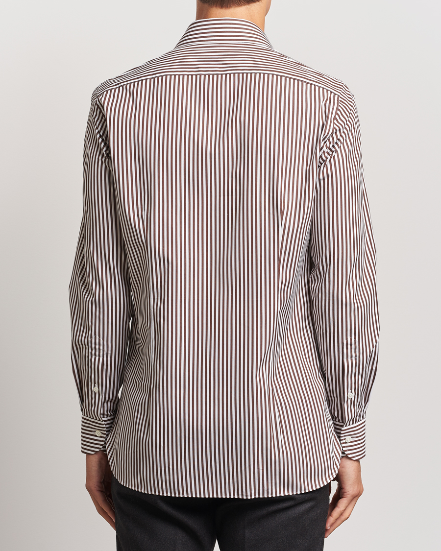 Homme | Chemises | 100Hands | Striped Cut Away Cotton Shirt Brown
