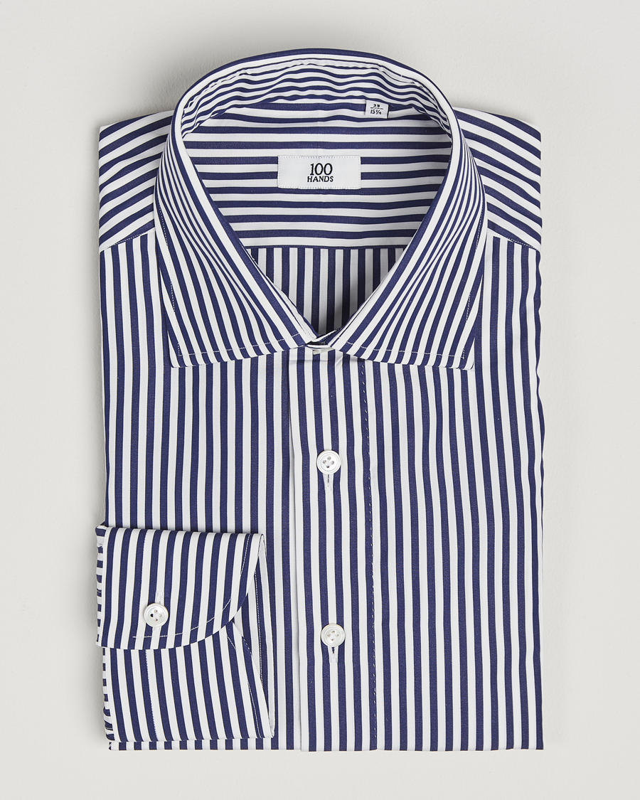Homme | Chemises | 100Hands | Striped Cut Away Cotton Shirt Navy