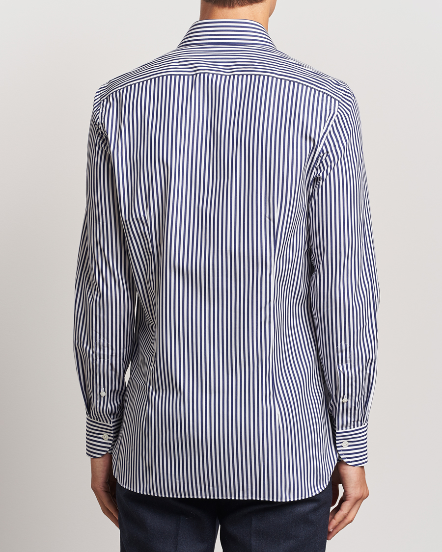 Homme | Chemises | 100Hands | Striped Cut Away Cotton Shirt Navy