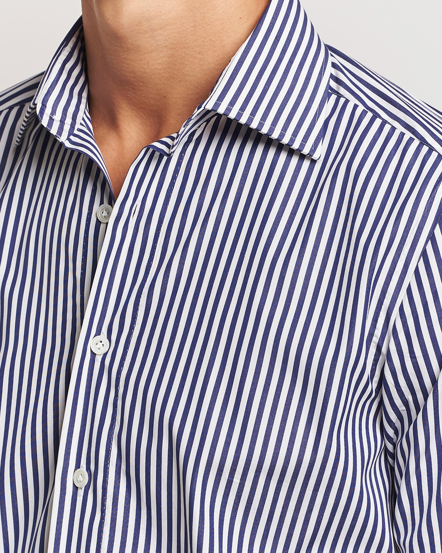 Homme | Chemises | 100Hands | Striped Cut Away Cotton Shirt Navy