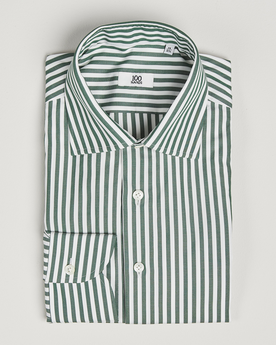 Homme | Chemises | 100Hands | Striped Cut Away Cotton Shirt Green
