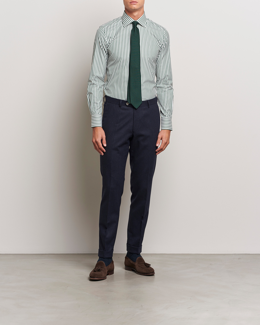 Homme | Chemises | 100Hands | Striped Cut Away Cotton Shirt Green