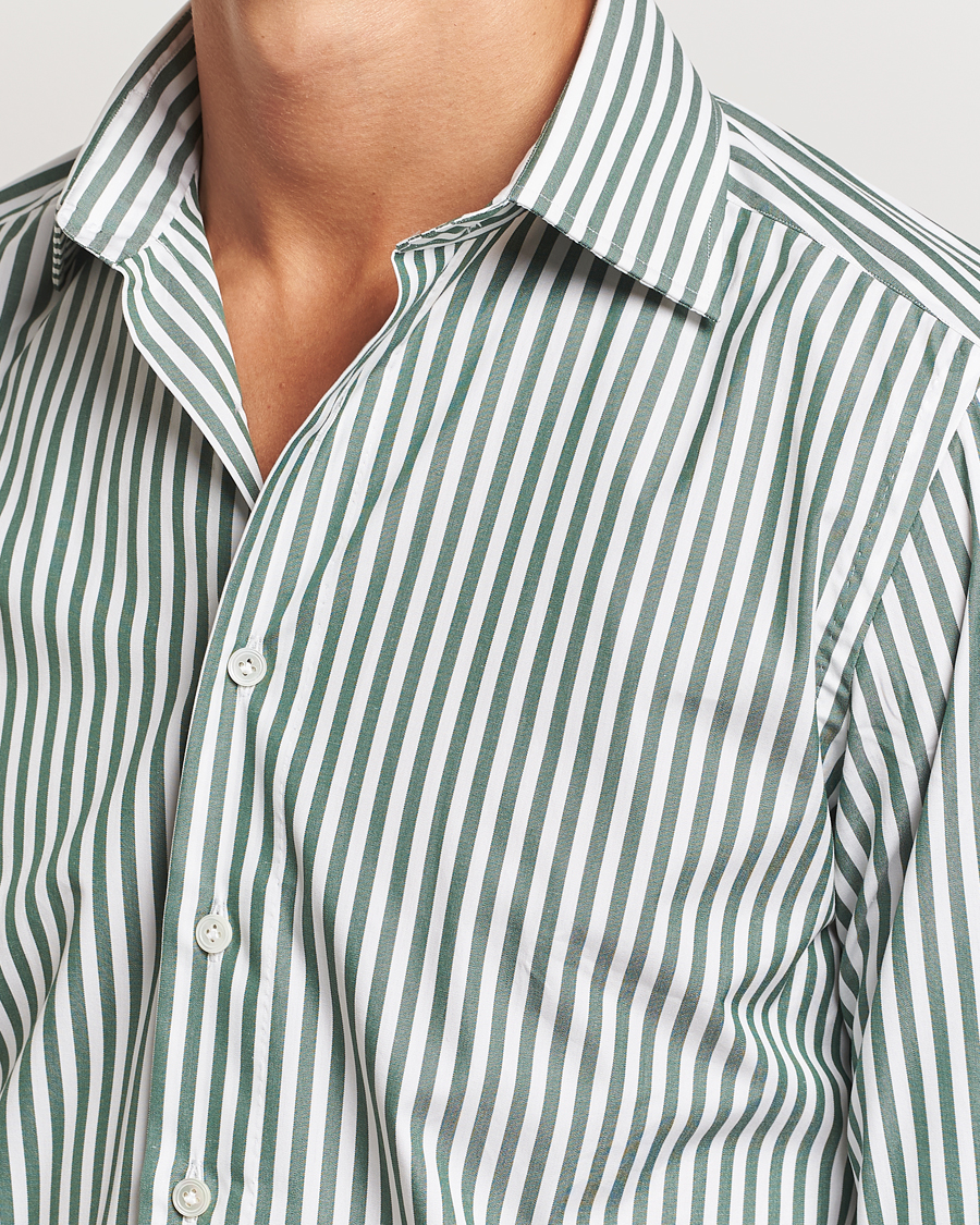 Homme | Chemises | 100Hands | Striped Cut Away Cotton Shirt Green