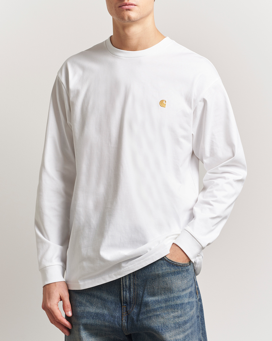 Homme | T-shirts | Carhartt WIP | Chase Combed Cotton Long Sleeve T-Shirt White/Gold