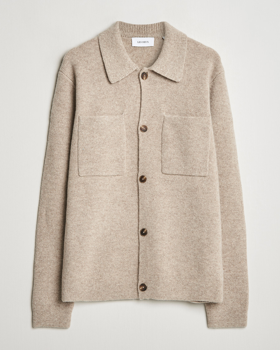 Homme | Chemises | LES DEUX | Fischer Milano Knitted Overshirt Sand Melange