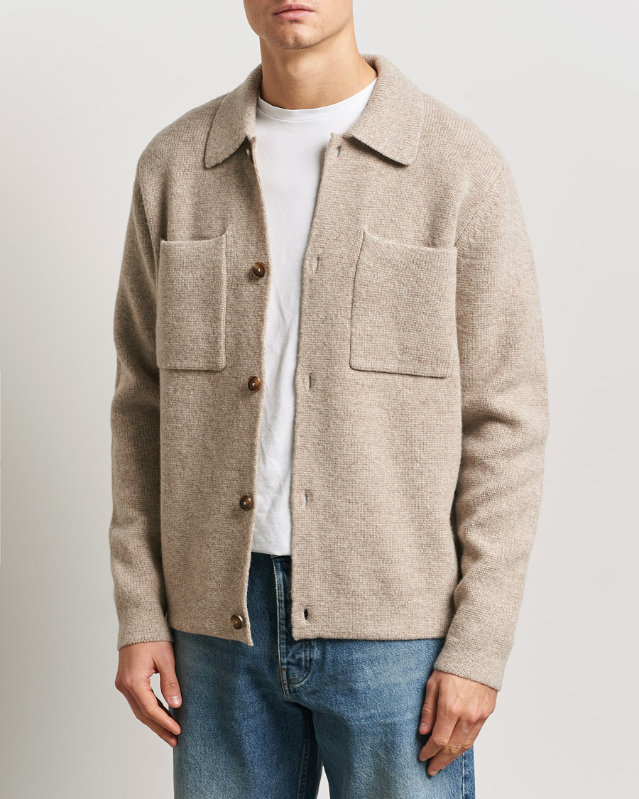 Homme | Chemises | LES DEUX | Fischer Milano Knitted Overshirt Sand Melange