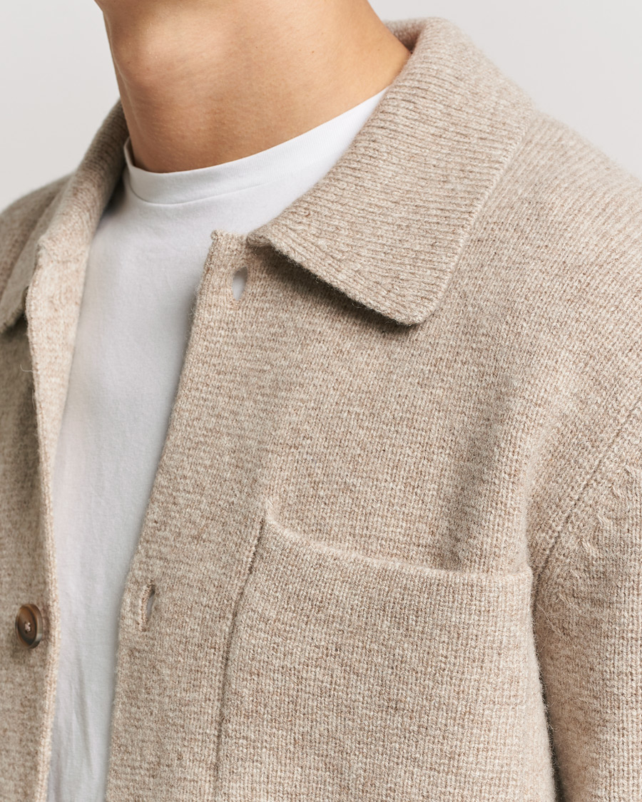 Homme | Chemises | LES DEUX | Fischer Milano Knitted Overshirt Sand Melange